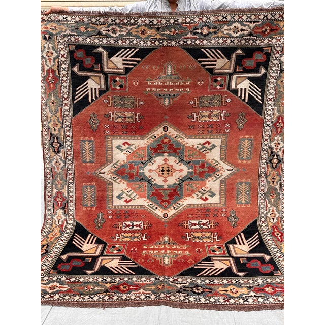 1960s Antique Chelaberd Eagle Kazak Hand-Knotted Wool Rug - 6'2" X 5'6" For Sale - Image 5 of 11