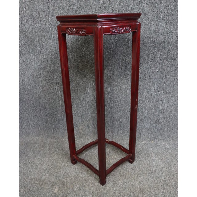 Wood Late 20th Century Chinese Rosewood Bird Carved Pedestal Plant Stand For Sale - Image 7 of 7