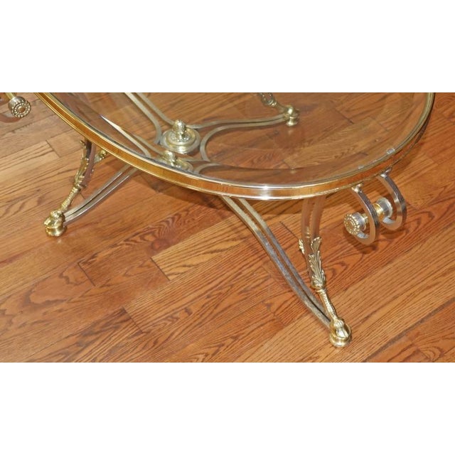 Gray 1980s Steel & Brass Glass Top Coffee Cocktail Table Attributed to Labarge For Sale - Image 8 of 11