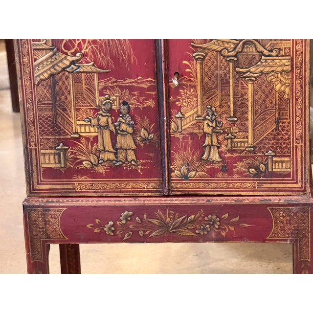19th Century 19th Century Red Chinoiserie Painted Cabinet on Stand For Sale - Image 5 of 13