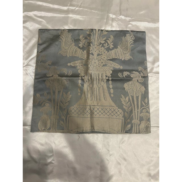 1960s Vintage Double Sided Blue Silver Fabric Remnant For Sale - Image 5 of 5