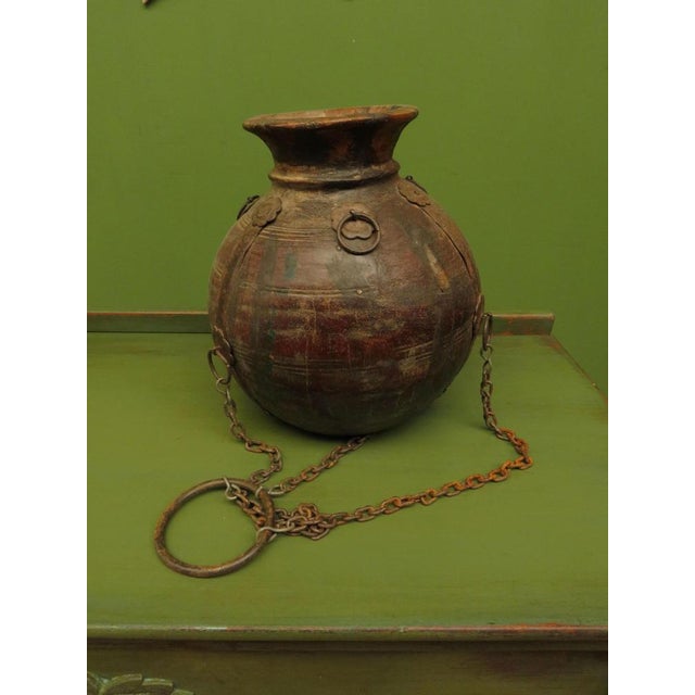 Antique Wooden Indian Water or Milk Pot with Chains For Sale - Image 6 of 12