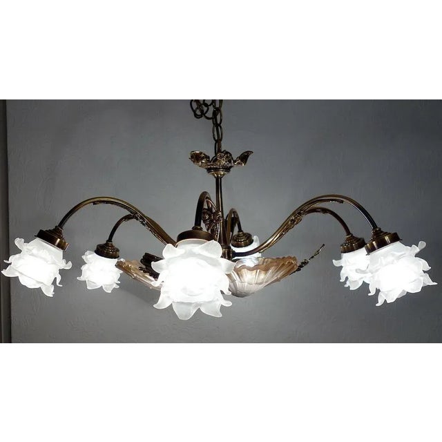 Spanish Mariner Brass and Glass Chandelier, 1950 For Sale - Image 3 of 5