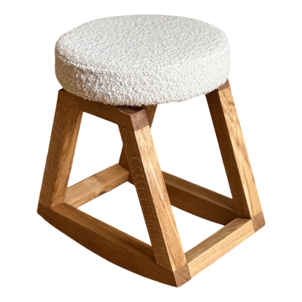 Sunday Rocker Stool in Oak and Cream Bouclé by Fosfeen | Chairish
