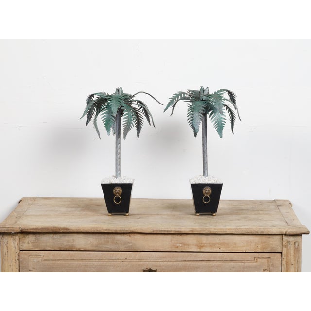 Pair of French Midcentury Palm Tree Sculptures in Black Tapering Pots For Sale - Image 10 of 10