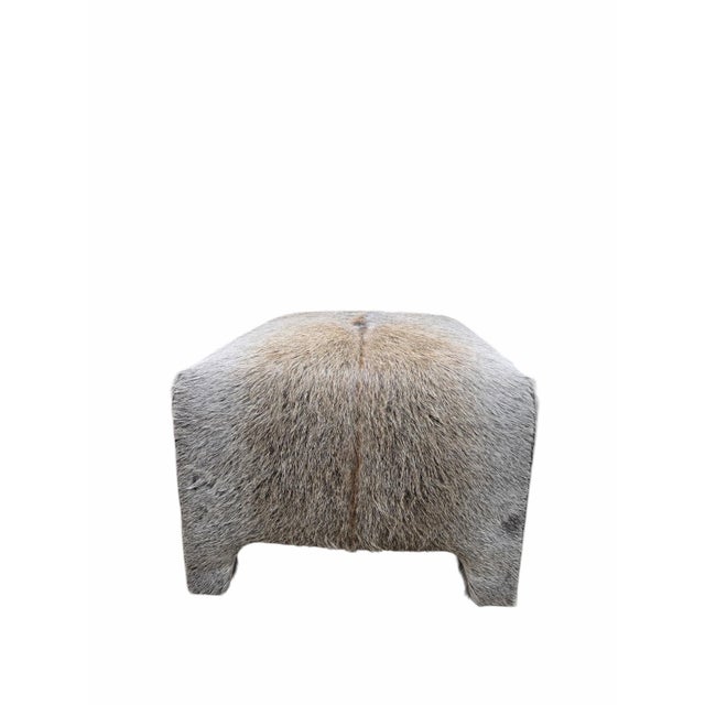 Vintage Rustic Modern Cowhide Ottoman Newly Reupholstered in Cowhide For Sale - Image 9 of 9