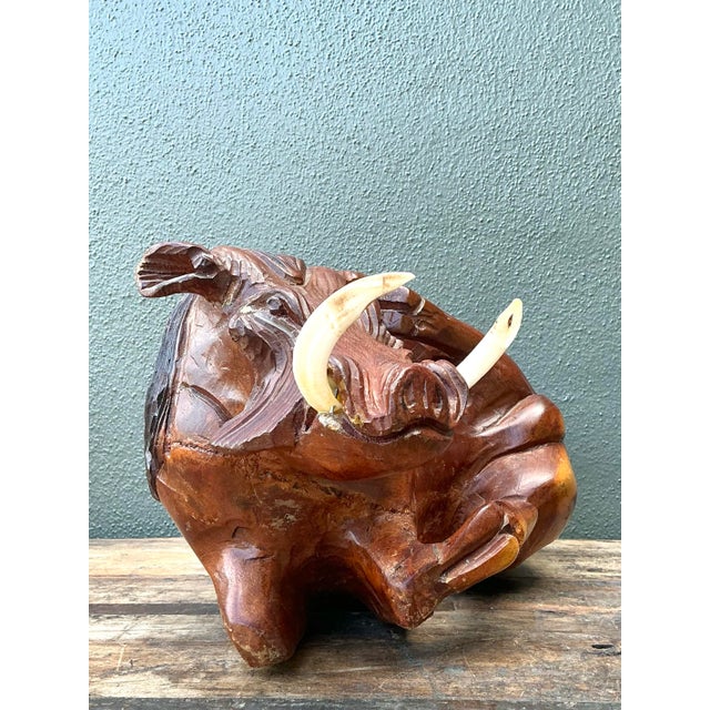 Vintage Hand Carved Wild Boar For Sale In West Palm - Image 6 of 12