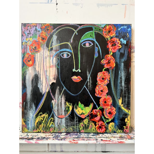 "I Wore Flowers" Abstract Figurative Contemporary Mixed Media Painting For Sale - Image 4 of 9