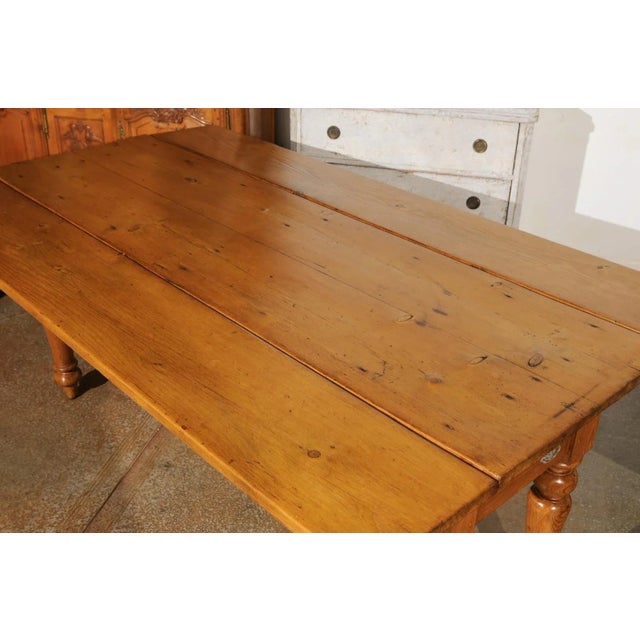 Wood English 1875s Pine Drop Leaf Table with Two Lateral Drawers and Turned Legs For Sale - Image 7 of 13
