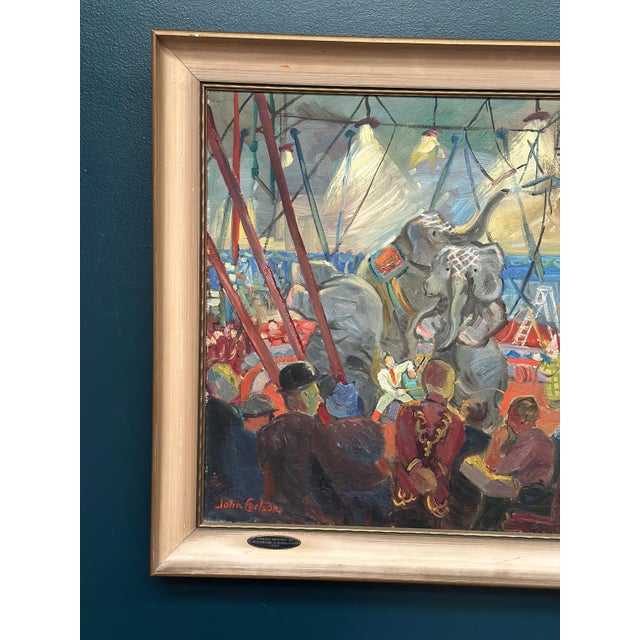 Large Original Swedish Oil on Canvas – “Motif from Cirkus Scott” by John Carlsson – Signed – Vintage & Framed – 84 × 65 cm...