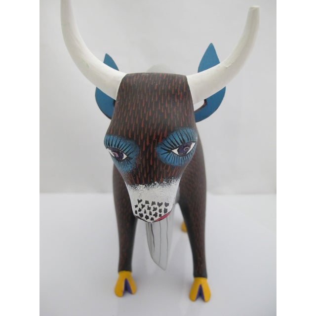 Alebrije Oaxaca Mexico Morales Folk Art Carved Wood Bull Figurine Sculpture For Sale - Image 10 of 11