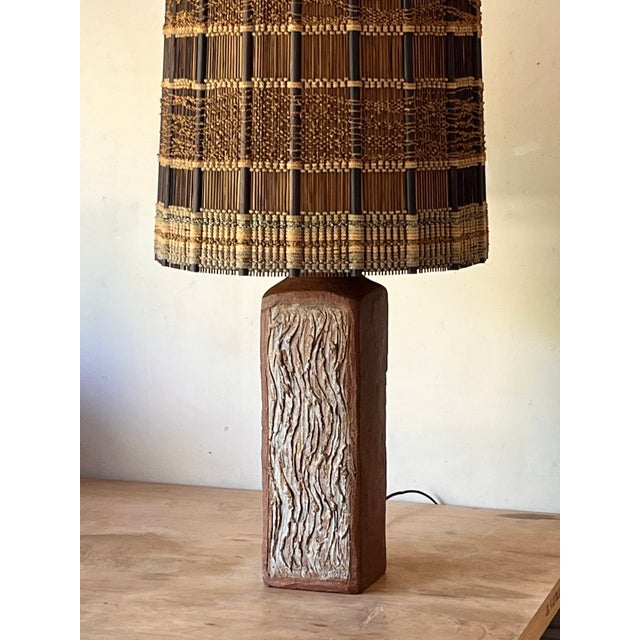 Textile 1960s Mid-Century Modern Textured Terracotta Lamp With Impeccable Maria Kipp Woven Shade For Sale - Image 7 of 11