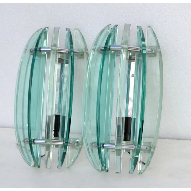 Italian Veca Clear & Green Glass Wall Sconces Mid-Century Modern 1970, Pair For Sale - Image 12 of 13