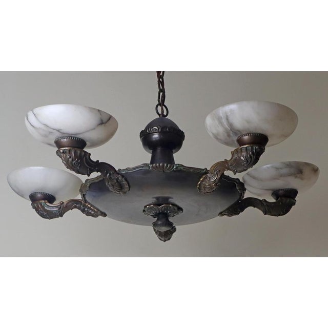 Art Deco Alabaster Chandelier with Floral Decorations, 1930s For Sale - Image 11 of 18