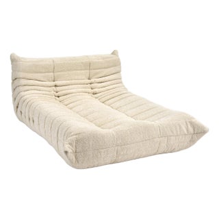 Ligne Roset Togo Chaise Lounge in Cream Bouclé For Sale