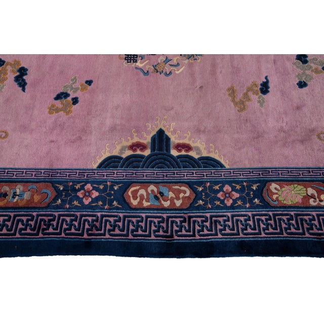 Purple Purple Antique Beijing Dragon Handmade Wool Rug For Sale - Image 8 of 11