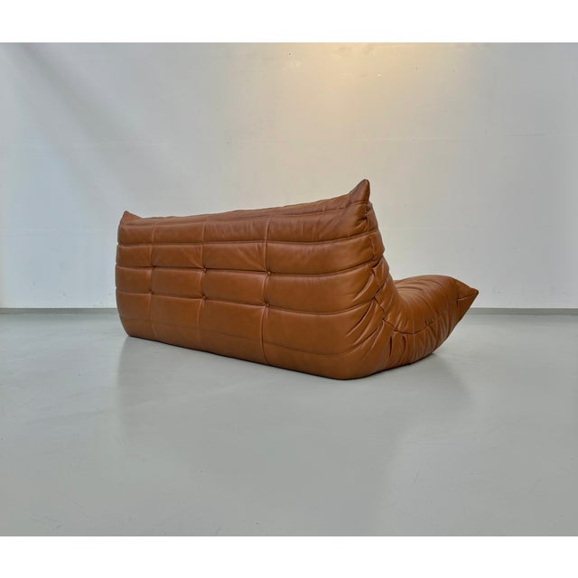 Togo Three-Seater Sofa in Dark Cognac Leather by Michel Ducaroy for Ligne Roset For Sale - Image 9 of 12