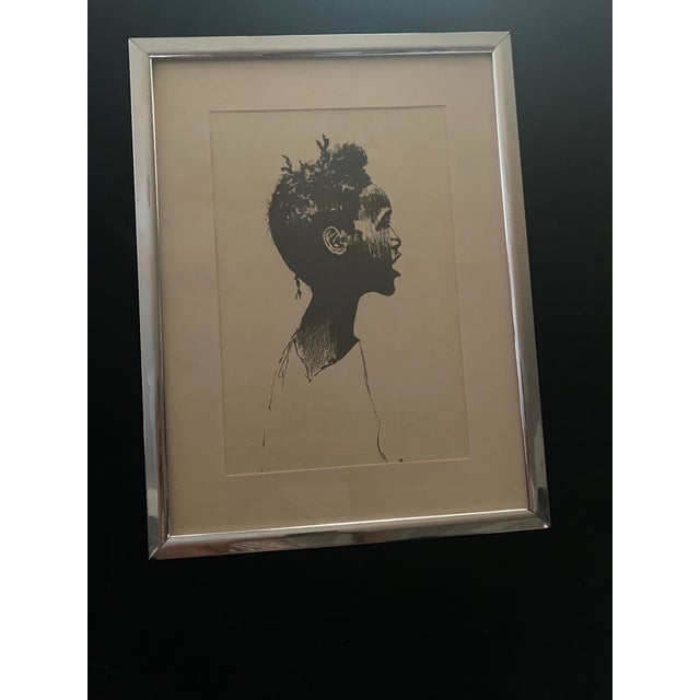 1970s 1970s Black Art Framed Black and White Portrait Drawing of a Young Person For Sale - Image 5 of 8