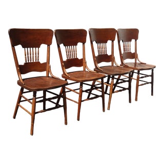 Set of Four Antique Brown Oak Dining Room Chairs French Country For Sale