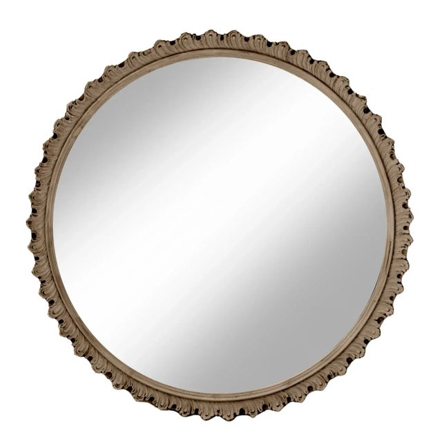 Early 20th Century Early 20th Century Greige Round Gessoed Wood Mirror Accented in Gold For Sale - Image 5 of 7