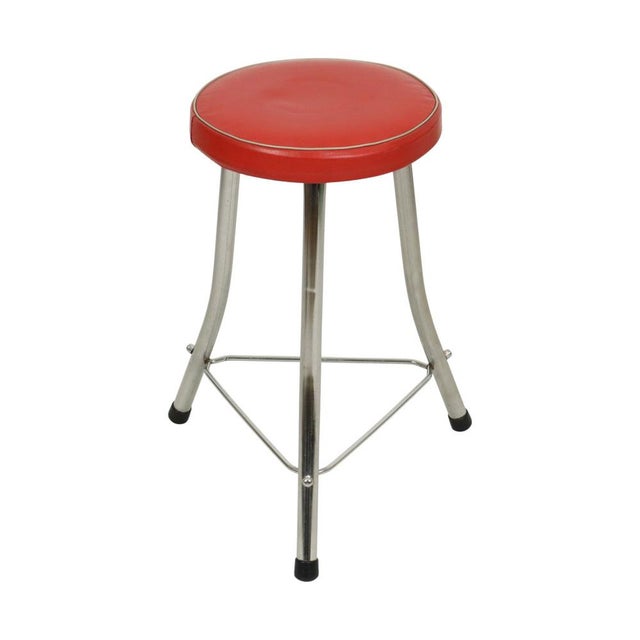 1950s Stool in Red Faux Leather and Chrome from Brabantia, 1950s For Sale - Image 5 of 13
