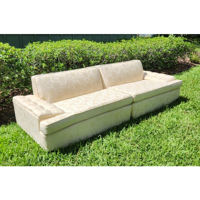 Mid-Century Modern 1950 Sectional Sofa Ivory Damask American All Original Custom For Sale - Image 3 of 14