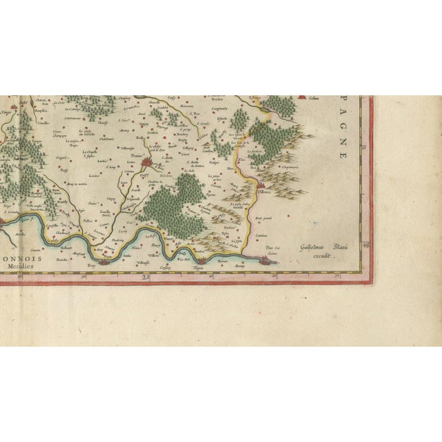 Paper Antique Map of Brie and Champagne Paris Region by Blaeu, France, 1642 For Sale - Image 7 of 11