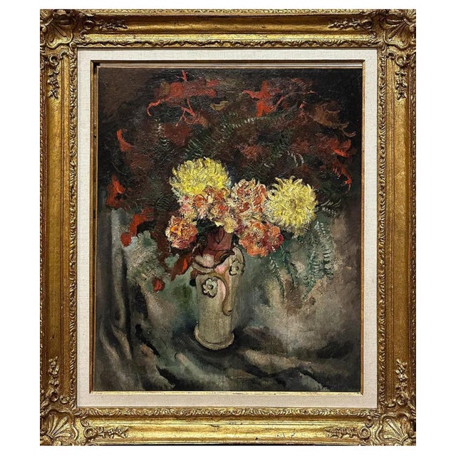Nicolai Cikovsky, Large Modernist Oil Painting Wild Flowers in Vase WPA Artist Nicolai Cikovsky For Sale - Image 16 of 18