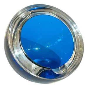 Vintage Saint-Louis French Cobalt and Clear Crystal Mid Century Ashtray