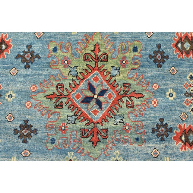 Kazak Rug 9'1'' X 12'5'' Blue Wool Tribal Hand-Knotted Oriental Carpet For Sale - Image 9 of 12
