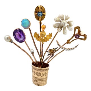 Vintage Multi Gem Gold Flower Vase Brooch With Pearl, Opal, Citrine & Sapphire For Sale