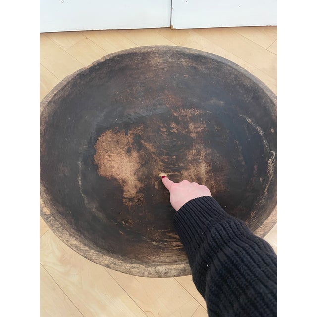 Primitive Antique Large Wooden Handcarved Bread Milk Dough Bowl For Sale - Image 10 of 12