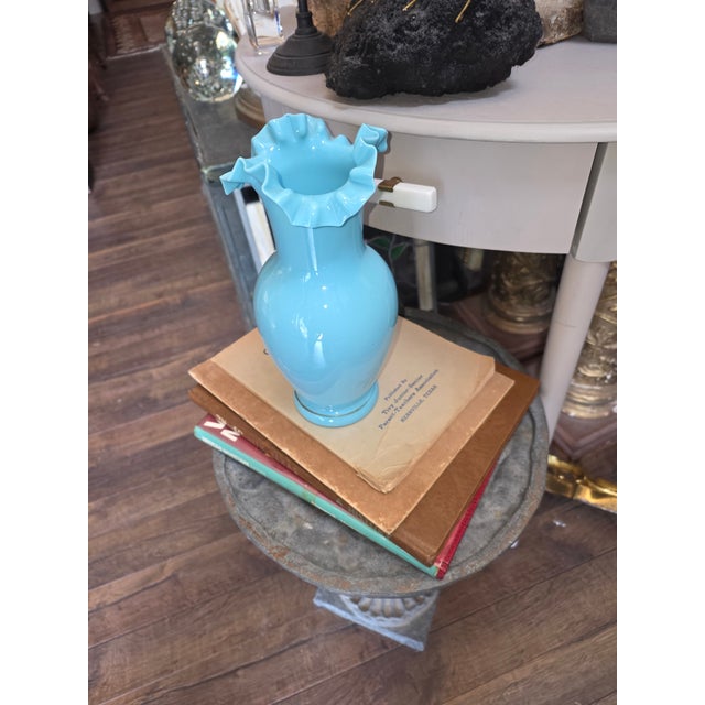 Blue Blue Bristol Opaline Glass Vase For Sale - Image 8 of 10