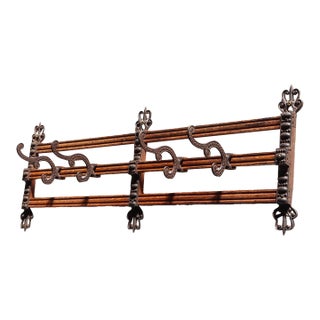 Antique Victorian Style Oak and Cast Iron Coat Rack For Sale