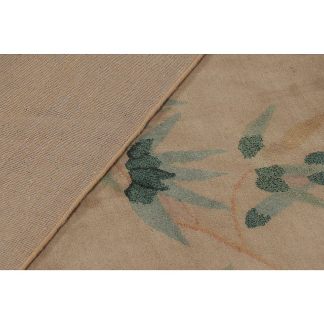 Rug & Kilim’s Chinese Art Deco Inspired Rug, Beige With Teal Bamboo Tree Florals For Sale - Image 9 of 9