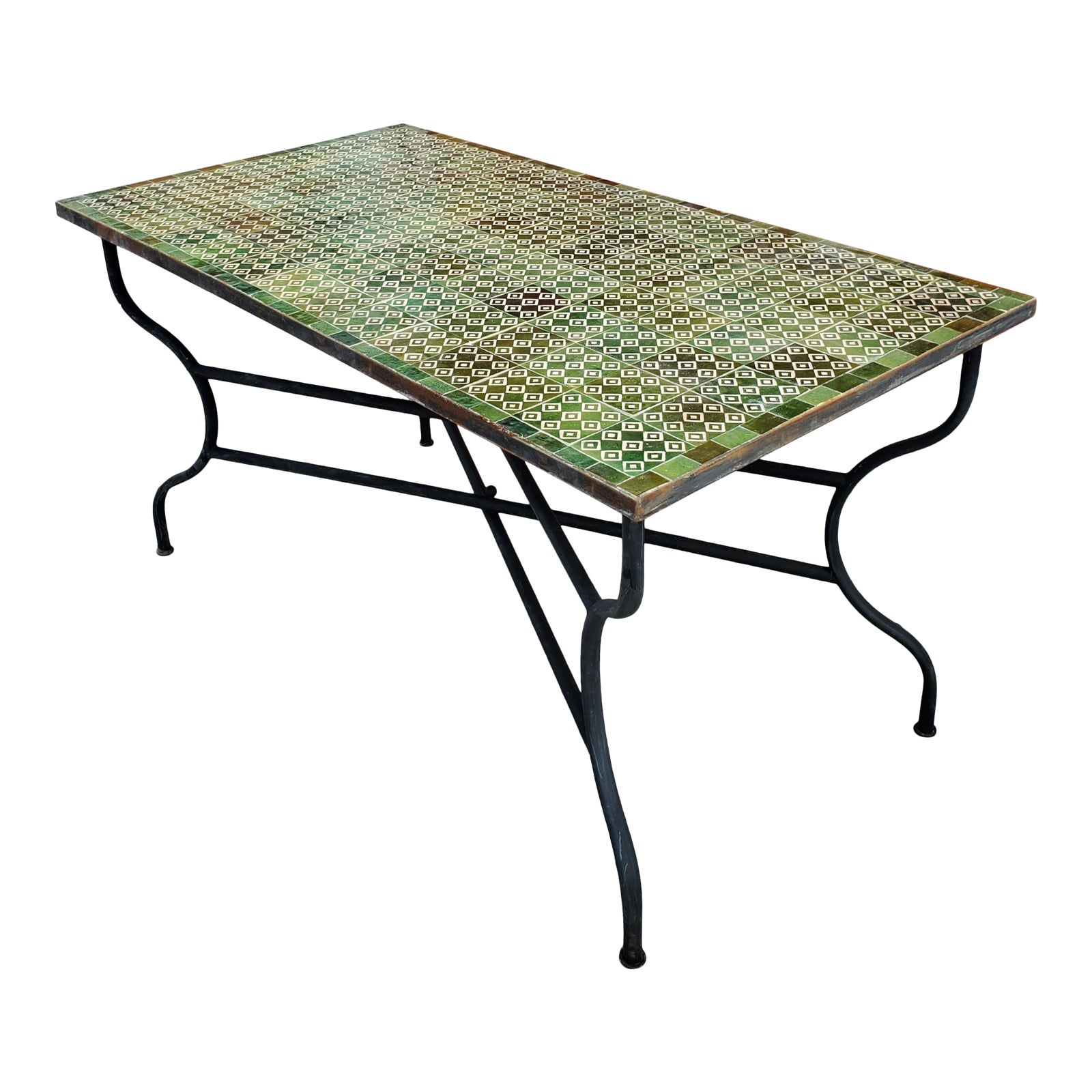 Moroccan Green and Tan Rectangular Mosaic Table | Chairish