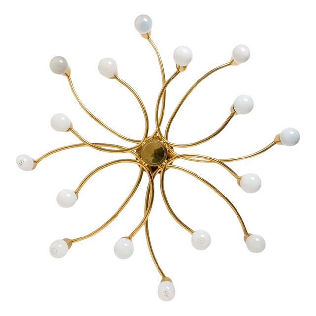 Brass 16-Arm Flush Mount attributed to Sciolari, 1960s For Sale