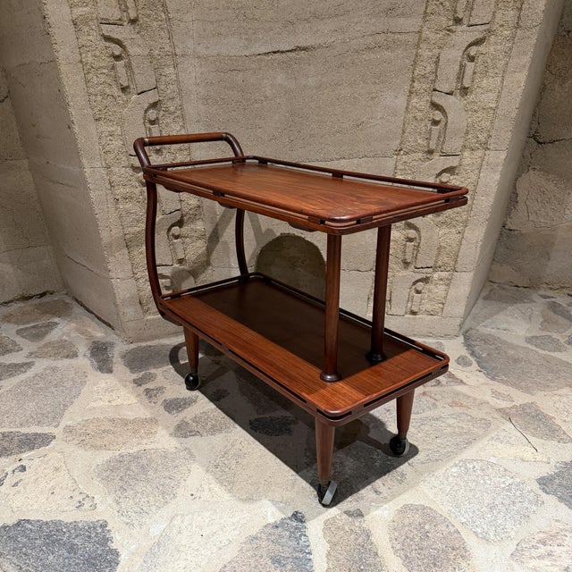 Art Nouveau Solid Wood Service Table Cart Mid Century Modern Dry Bar For Sale In San Diego - Image 6 of 10