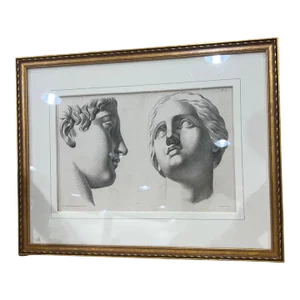 Antique French Engraving With Gilt Wood Frame.
