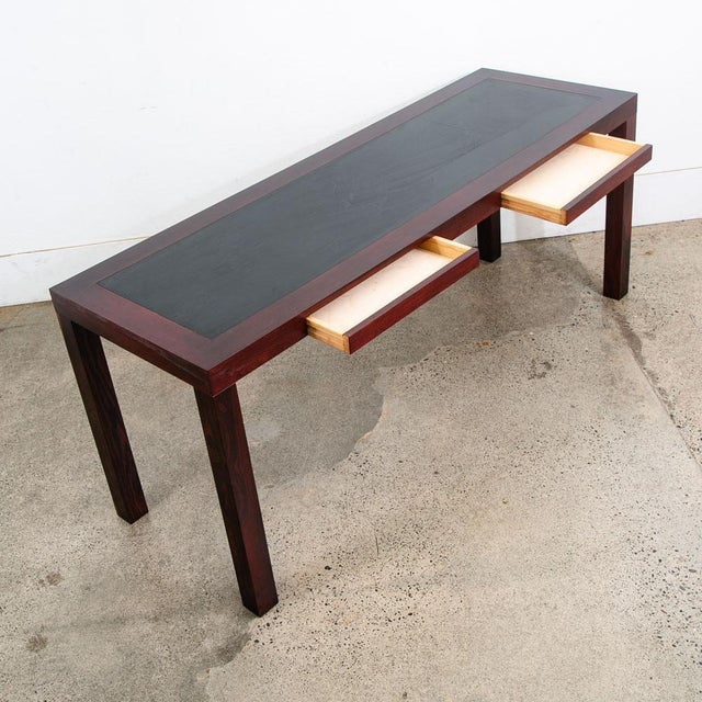 1960s Mid Century Modern Console Table Rosewood Entryway Black Sofa Drawers Vintage For Sale - Image 4 of 12