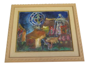 Whimsical Impressionistic Painting of a Carnival by Listed Artist Frances Lieberman