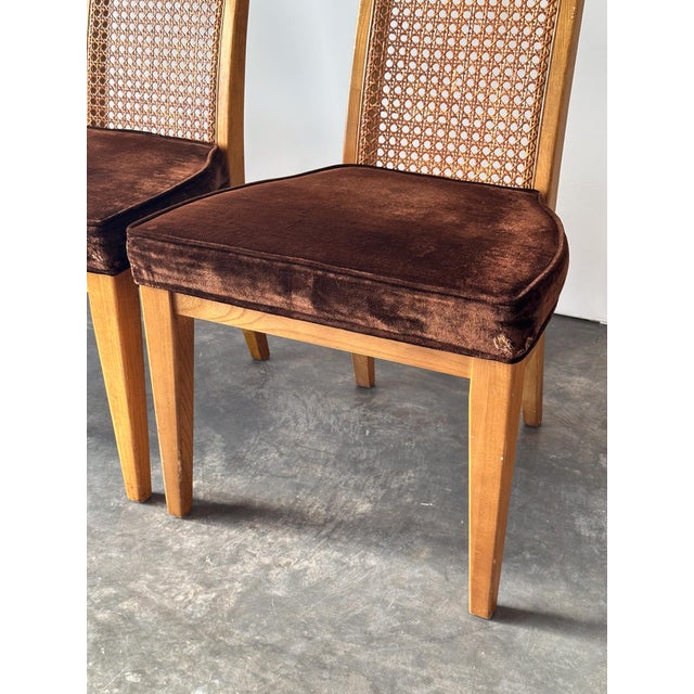 Wood Set of 6 Milo Baughman Style Cane Back Burl Dining Chairs by Lane, 1970s For Sale - Image 7 of 18