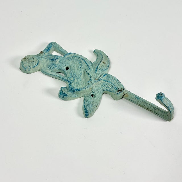 1970s Vintage Cast Iron Coastal Nautical Verdigris Mermaid Wall Hook. For Sale - Image 4 of 10