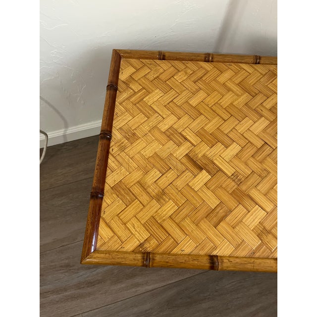 Mid-Century Modern 1970s Mid-Century Modern Handcrafted Rectangular Bamboo Serving Table With a Sturdy X-Base For Sale - Image 3 of 12