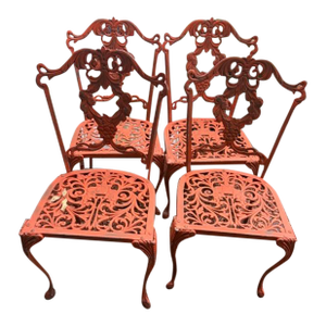 Set of 4 Vintage Orange Iron Garden Patio Chairs