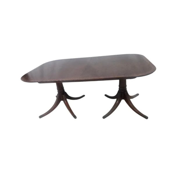 Brown Refinished Late 20th Century Duncan Phyfe Style Mahogany Double Pedestal Dining Table For Sale - Image 8 of 17