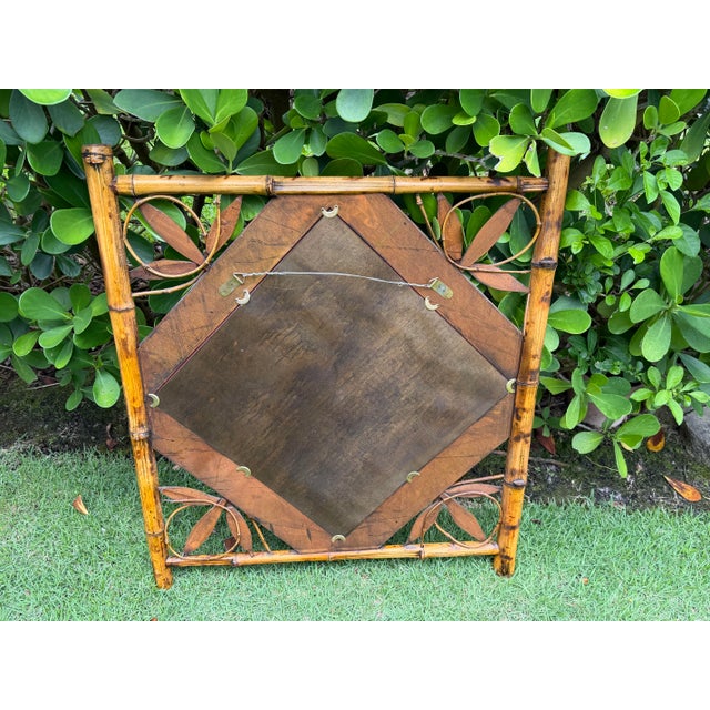 Vintage Bamboo & Rattan Leaf Motif Wall Mirror For Sale - Image 11 of 11