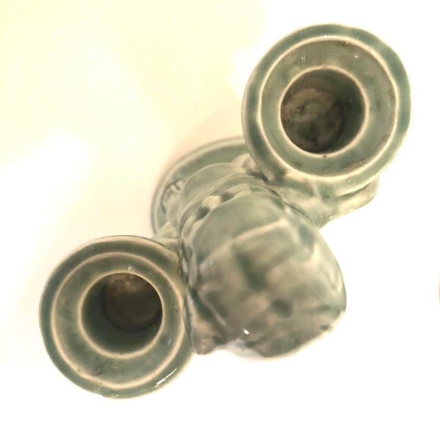 Vintage Art Deco German Pottery Greenware Candle Holders a Pair