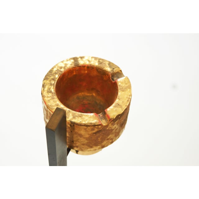 Vintage 20th Century Stand Ashtray in Black and Gold Metal For Sale - Image 5 of 10