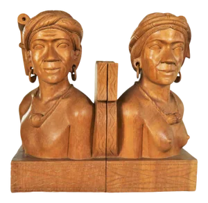 Hand Carved Wood Tribal Figural Male and Female Bookends - a Pair